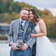 Bride and groom by Loch Lomond